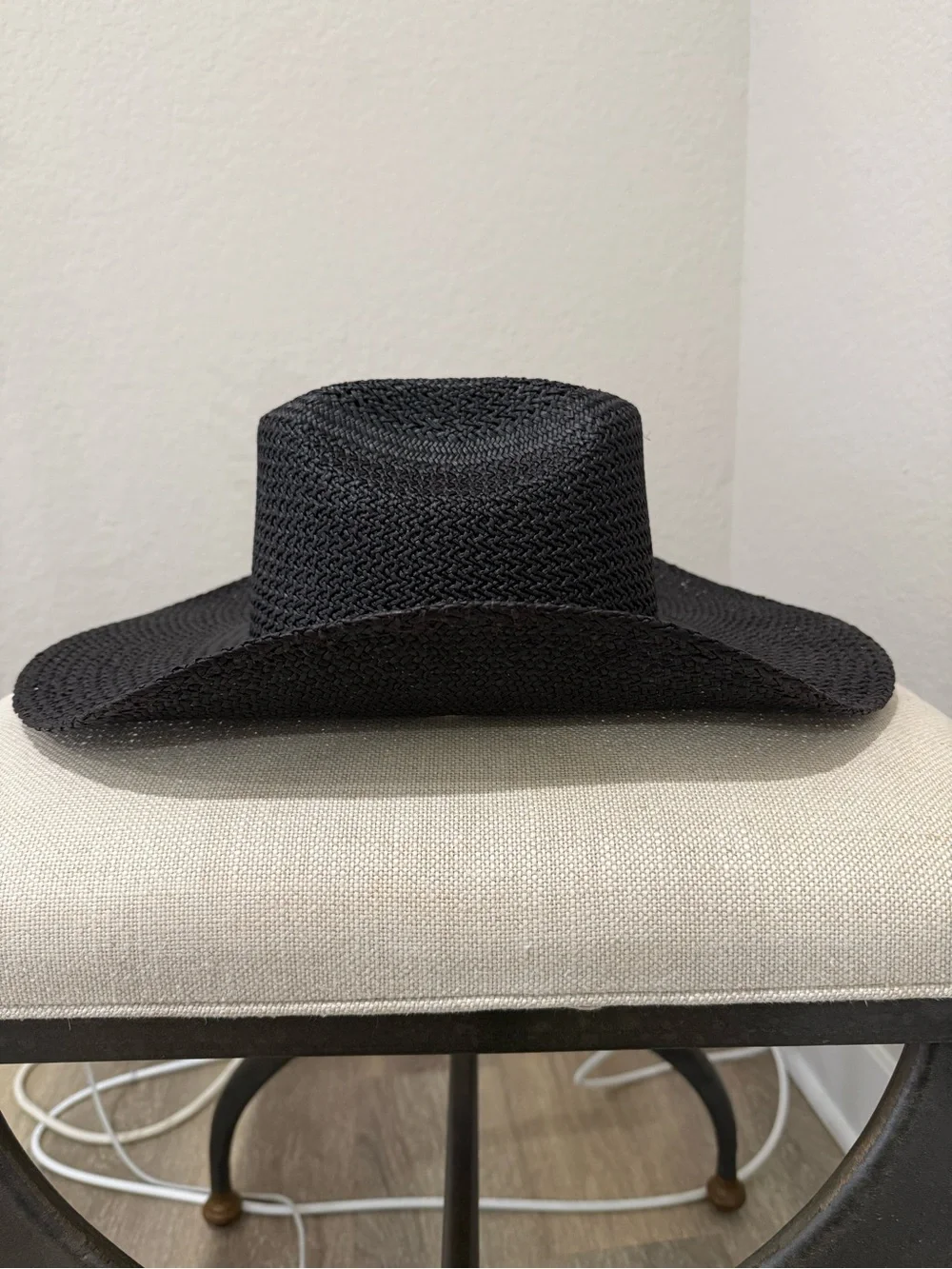 Lack of Color Black straw cowboy hat with wide brim and woven texture